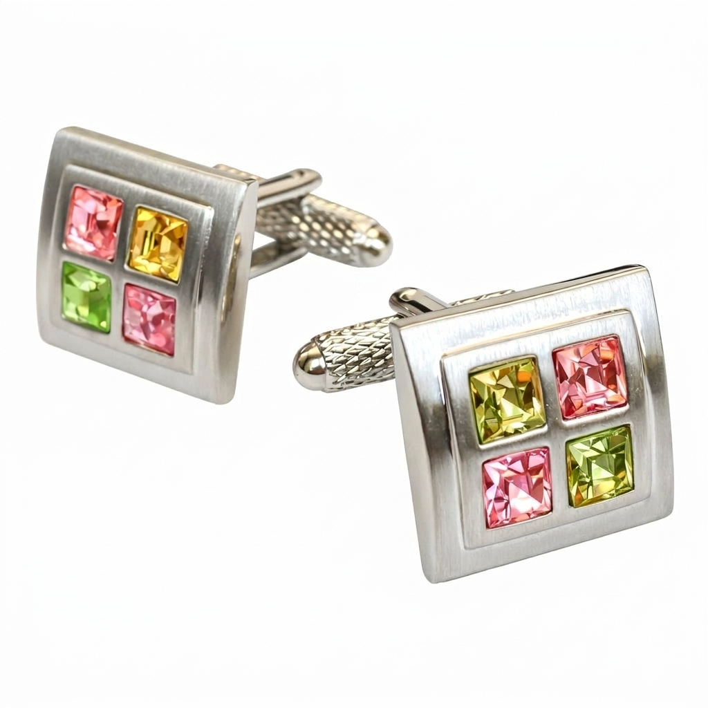 ccc67-image-0 Peridot-Rose Crystals Cufflinks - Image 1