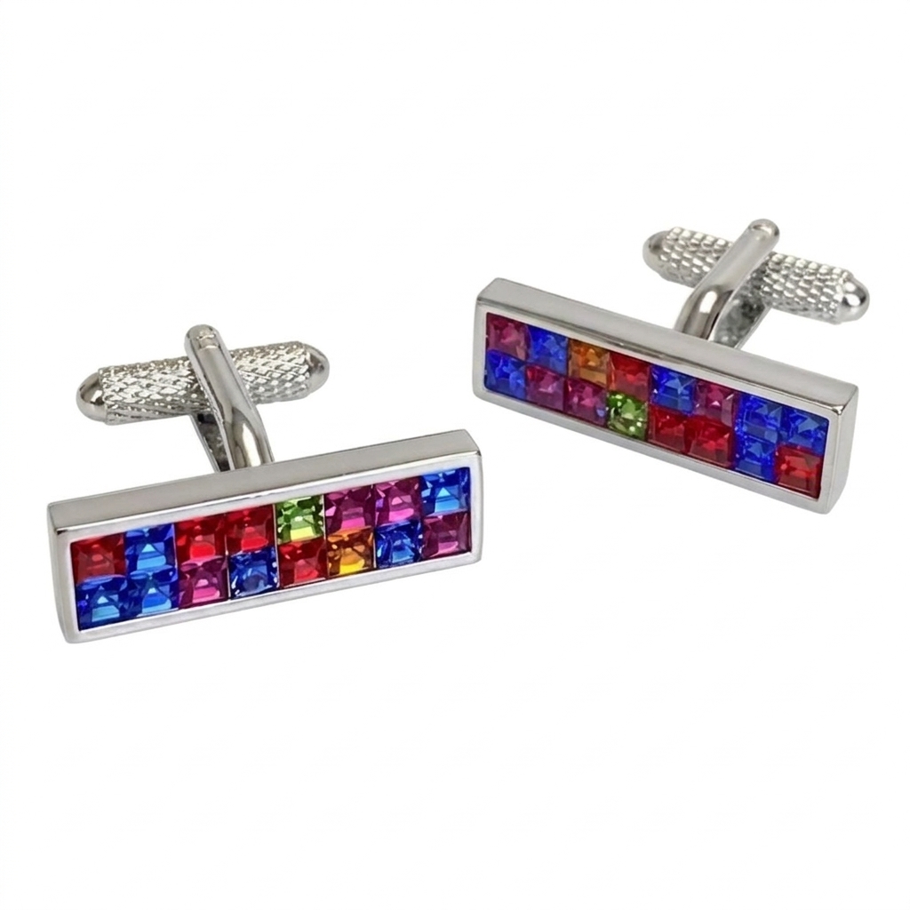 ccc68-image-0 Multi Coloured Crystals Cufflinks - Image 1