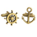 Wheel and Anchor Burnished Gold Cufflinks